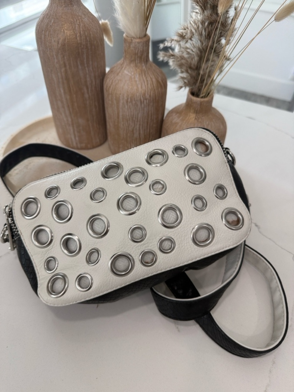 Rare Steve Madden White Grommet Accent Crossbody Bag - Women